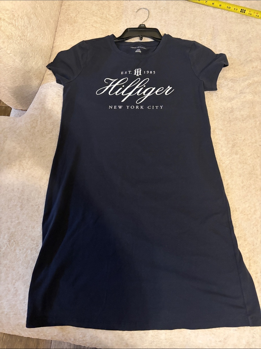Tommy Hilfiger Girls' Navy Logo A-Line T-Shirt Dress medium.